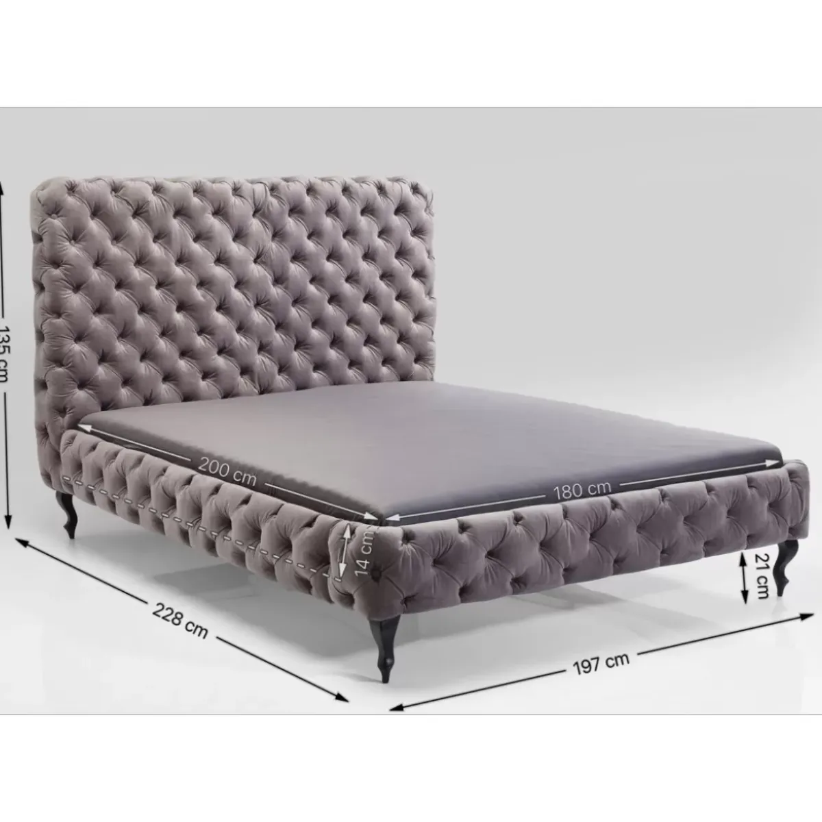 KARE Design Bett Desire Hoch Silbergrau 180X200 Cm- Betten