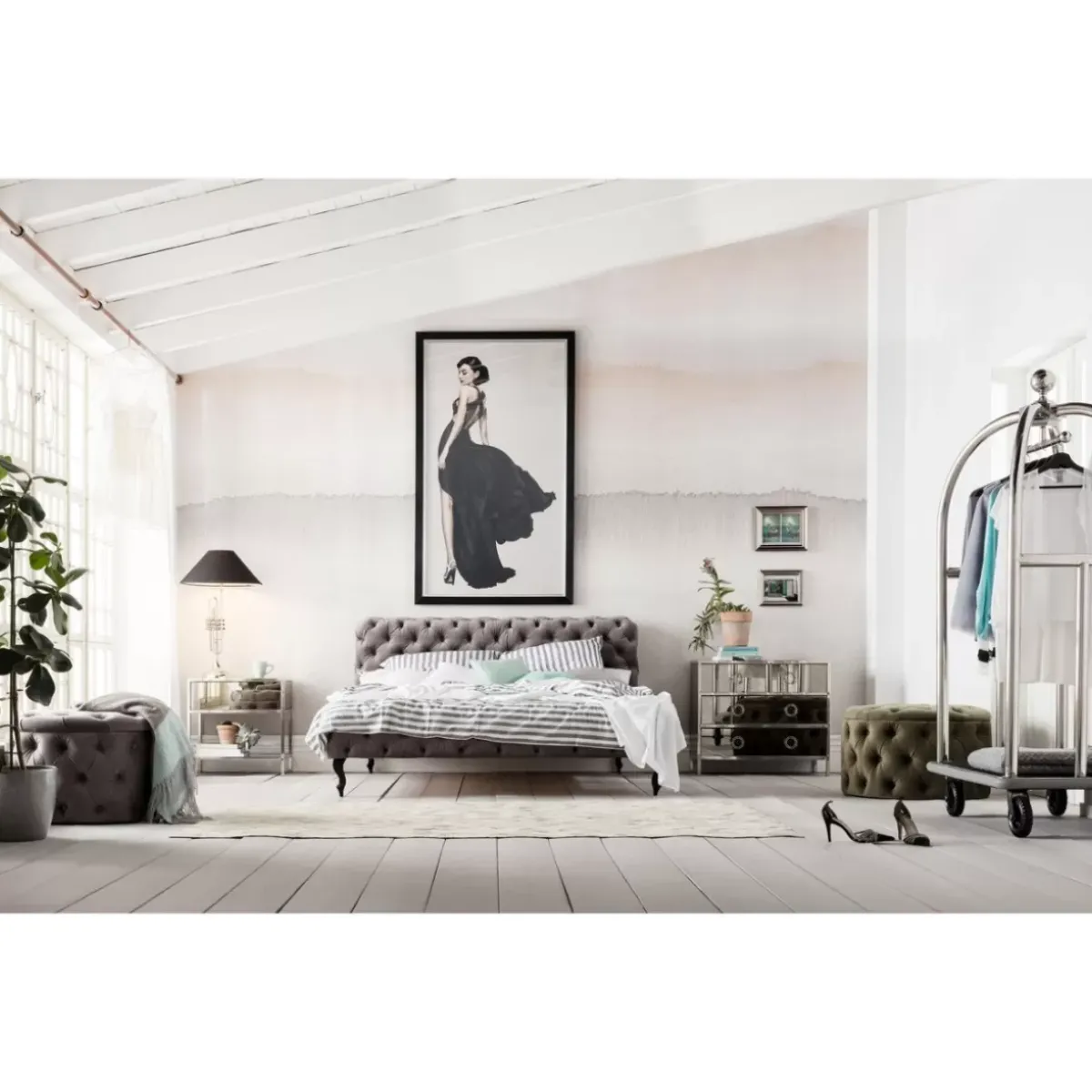 KARE Design Bett Desire Velvet Silbergrau 180X200 Cm- Betten