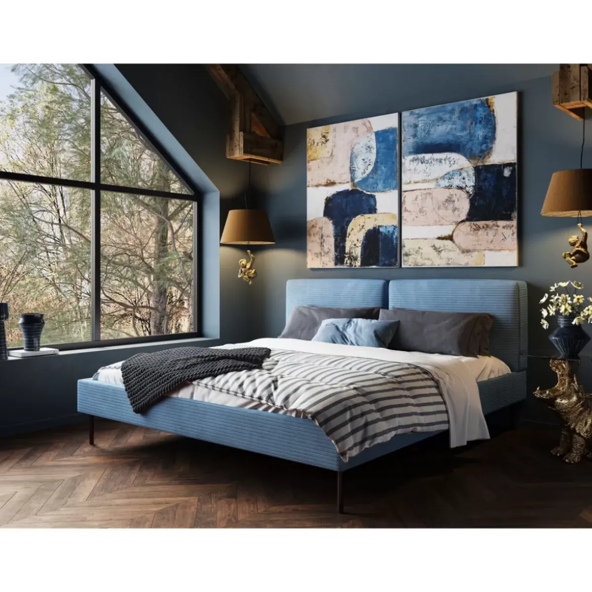 KARE Design Bett East Side Cord Blau 160X200Cm- Betten