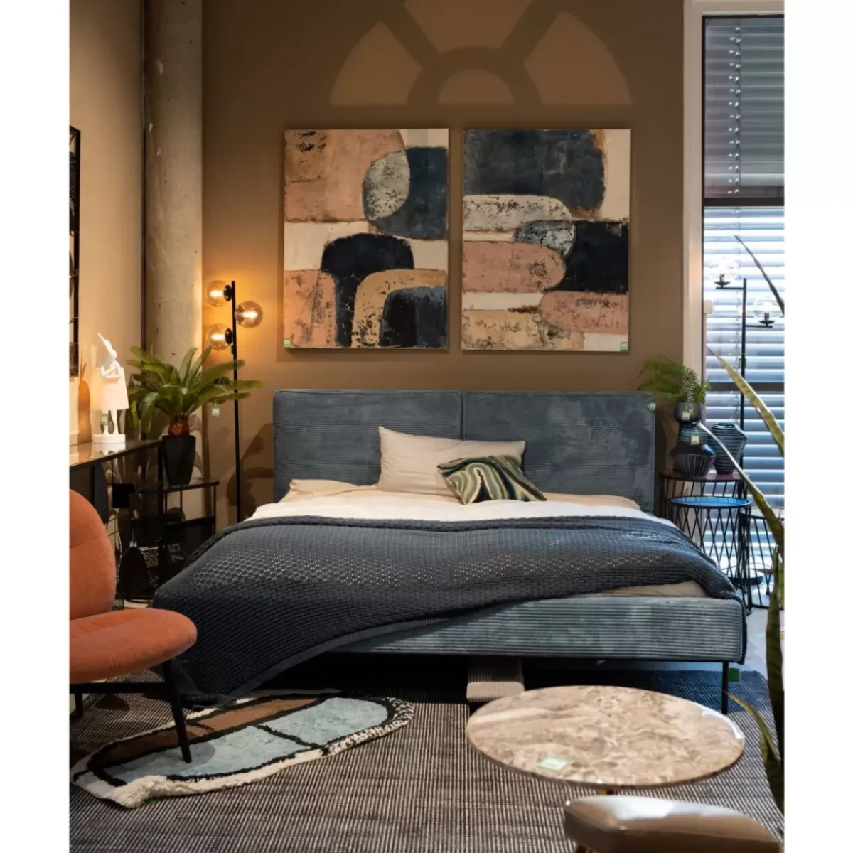 KARE Design Bett East Side Cord Blau 160X200Cm- Betten