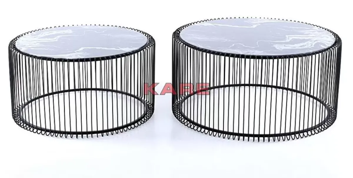 KARE Design Couchtisch Wire Glas Marble Schwarz (2/Set)- Tische