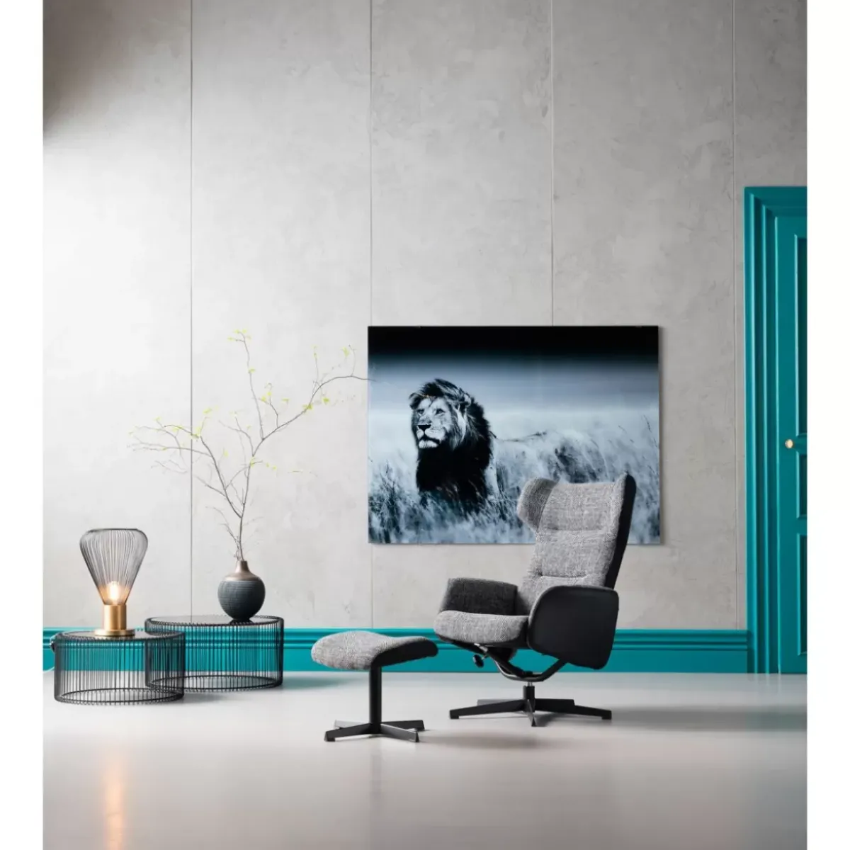 KARE Design Drehsessel Mit Hocker Ohio Salt And Pepper- Sessel