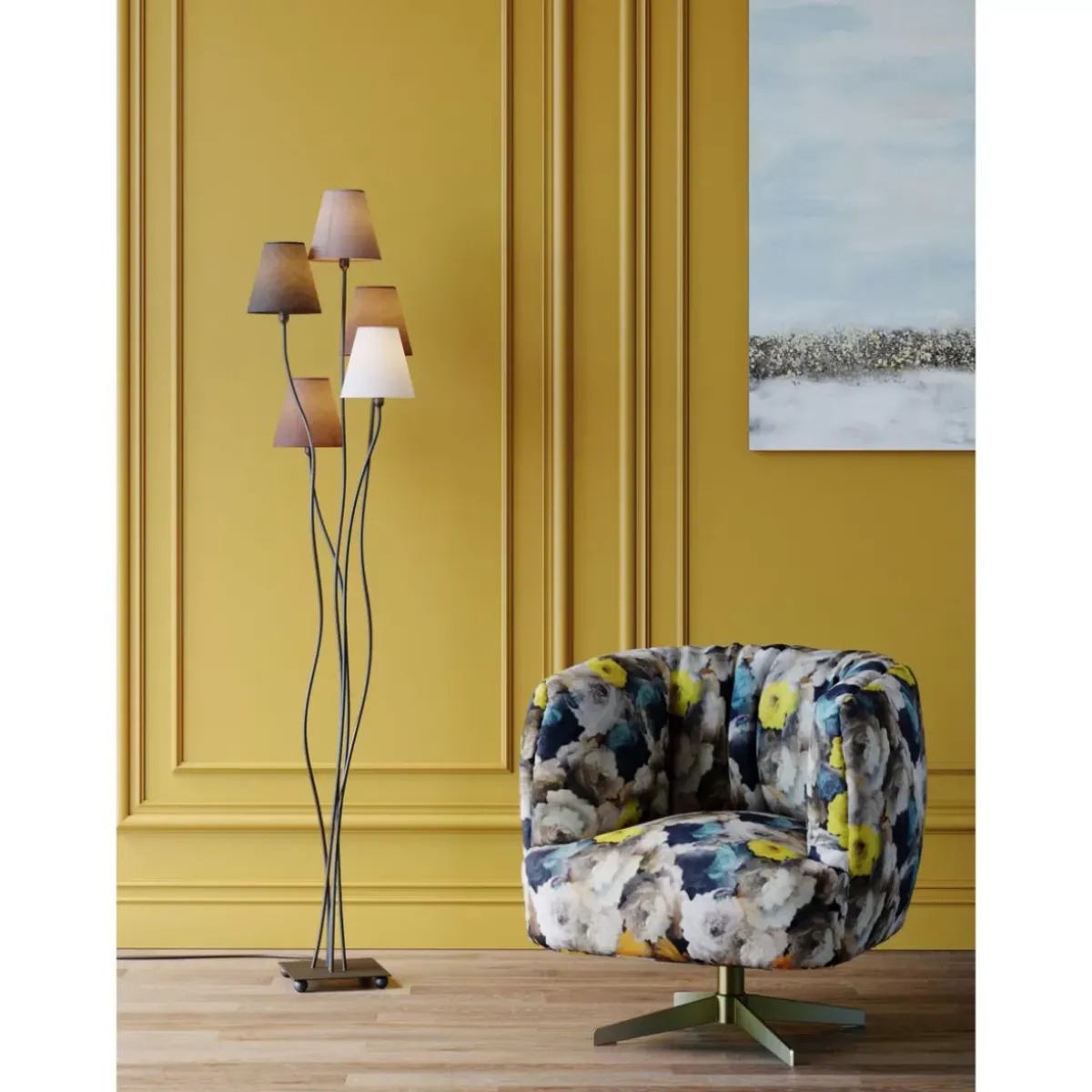 KARE Design Drehsessel Peony Flower Gelb- Sessel