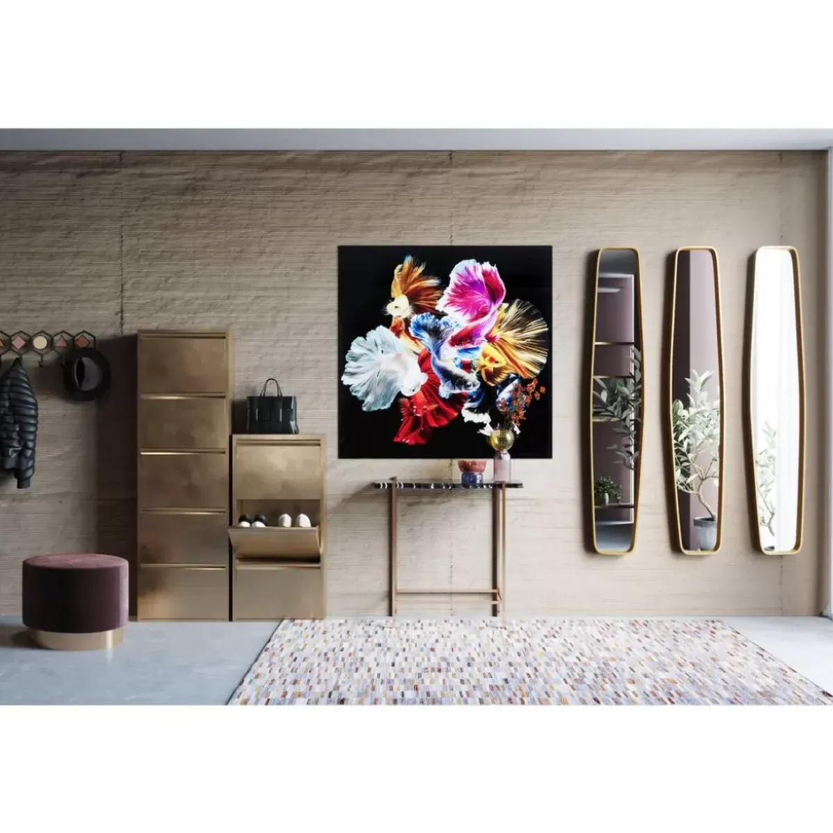 KARE Design Glasbild Colorful Swarm Fish 120X120Cm- Bilder