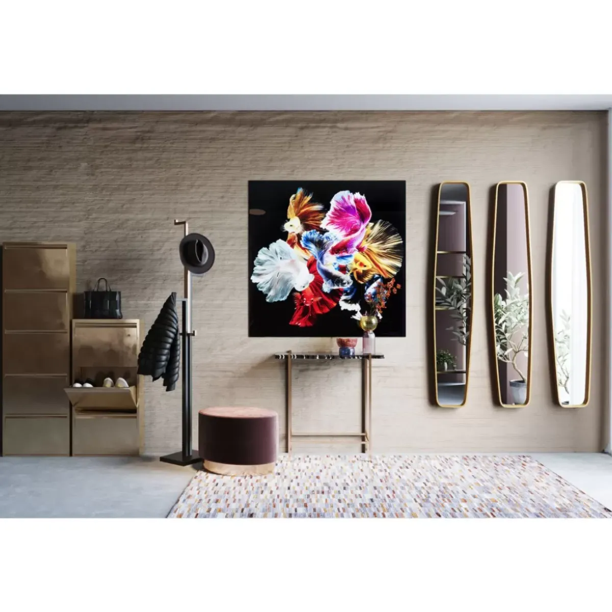 KARE Design Glasbild Colorful Swarm Fish 120X120Cm- Bilder