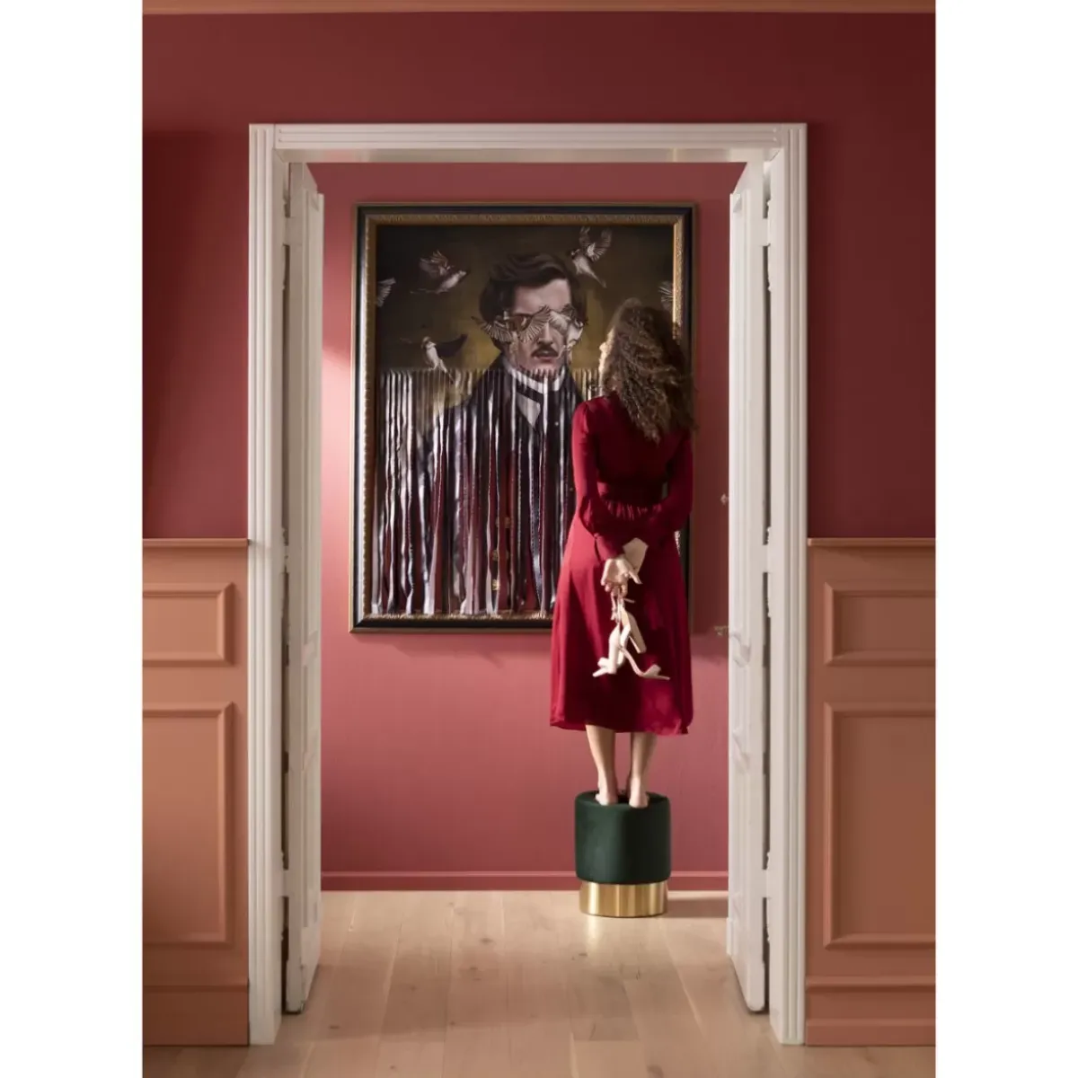 KARE Design Hocker Cherry Dunkelgrun Brass O35Cm- Sitzbänke