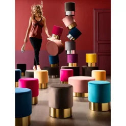 KARE Design Hocker Cherry Dunkelgrun Brass O35Cm- Sitzbänke