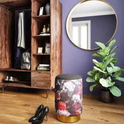 KARE Design Hocker Cherry Flower Schwarz Brass O32Cm- Sitzbänke