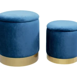 KARE Design Hocker Cherry Storage Blau Brass (2/Set)- Sitzbänke