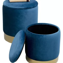 KARE Design Hocker Cherry Storage Blau Brass (2/Set)- Sitzbänke