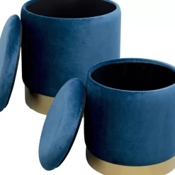 KARE Design Hocker Cherry Storage Blau Brass (2/Set)- Sitzbänke