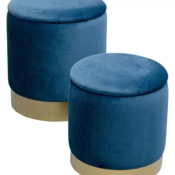 KARE Design Hocker Cherry Storage Blau Brass (2/Set)- Sitzbänke