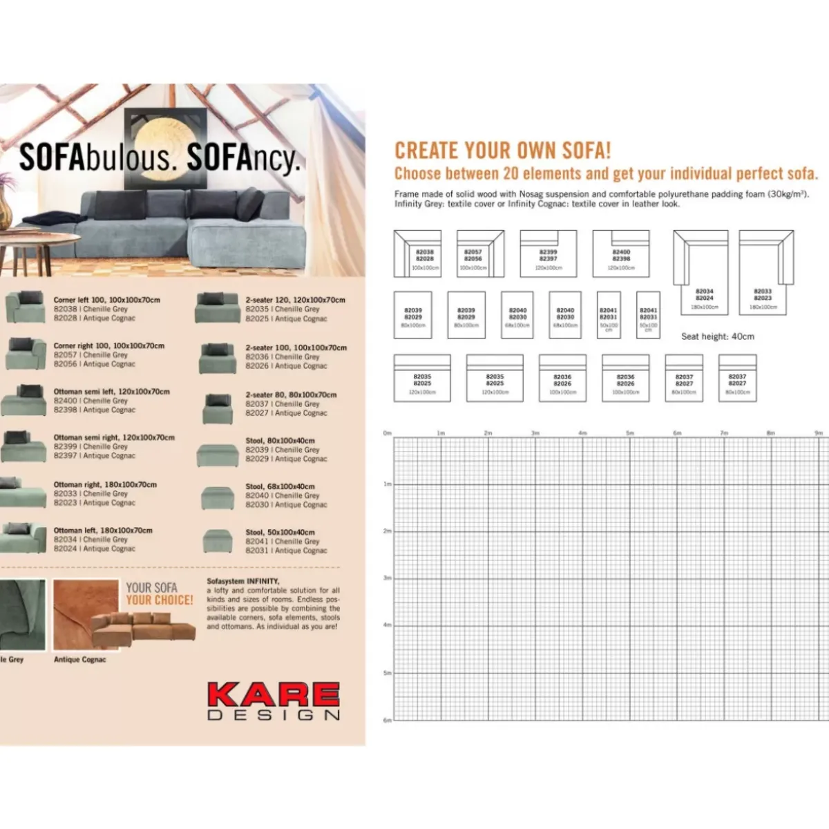 KARE Design Infinity Hocker 50 Elements Grau- Sitzbänke