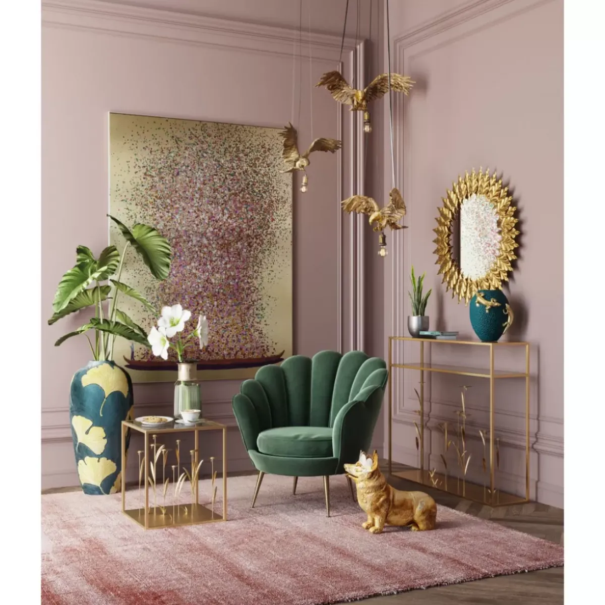 KARE Design Konsole Flower Meadow Gold 100- Kommoden & Sideboards