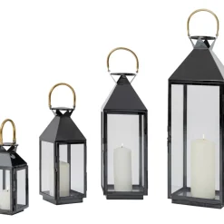 KARE Design Laterne Giardino Schwarz Gold (4/Set)- Kerzenständer & Laternen
