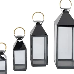 KARE Design Laterne Giardino Schwarz Gold (4/Set)- Kerzenständer & Laternen