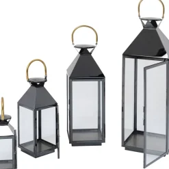 KARE Design Laterne Giardino Schwarz Gold (4/Set)- Kerzenständer & Laternen